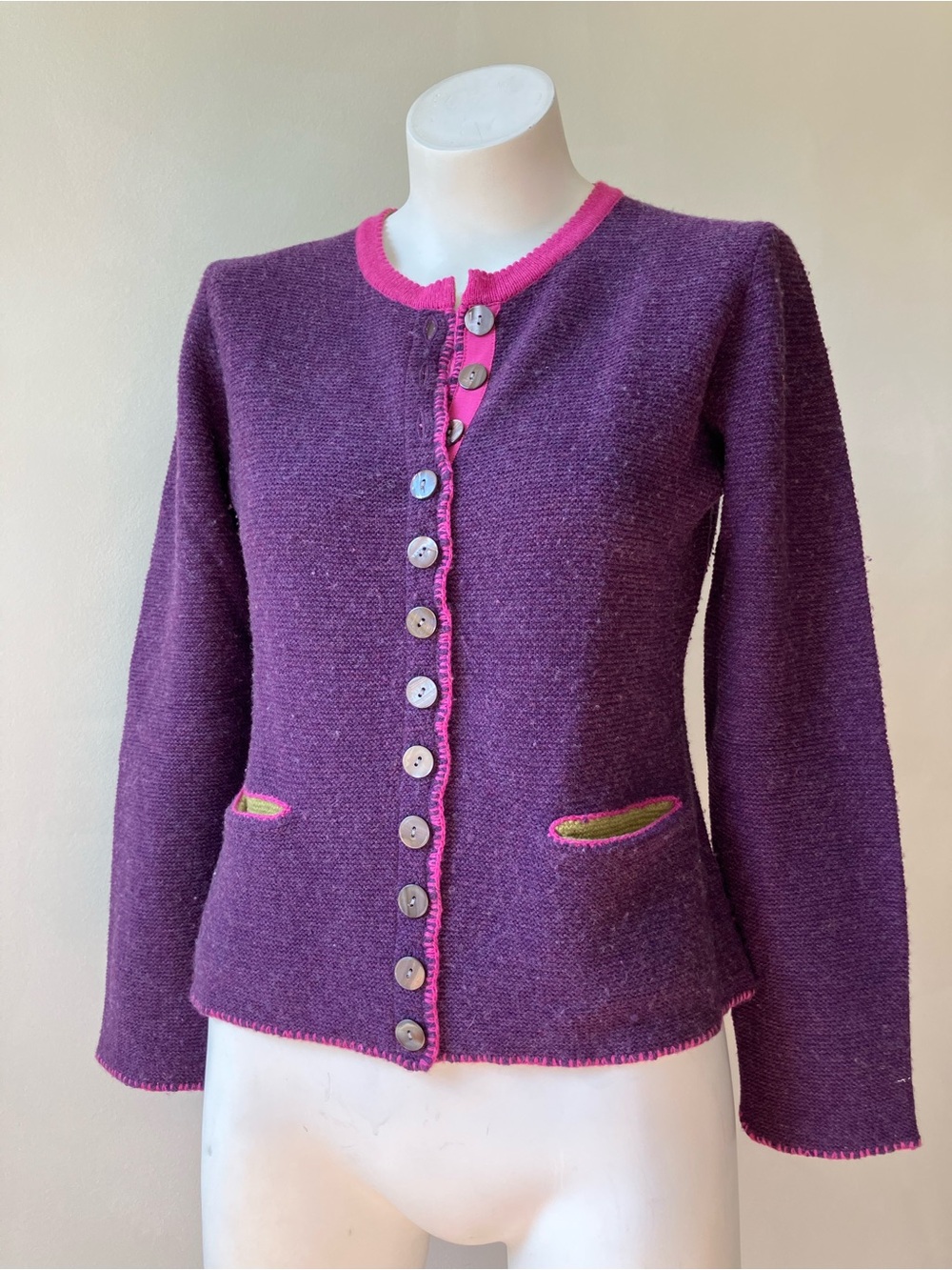 Sundance | Merino Wool Colorful Abalone Shell Button Down Cardigan Sweater
